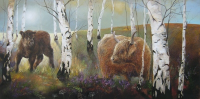 Highland Cattle in a Birch Wood
oil on gesso board  30 x 60 cm
£795
