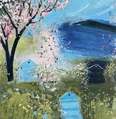 Beehives, Blossom and Blue Sky
oil on paper 24 x 24 cm
£395