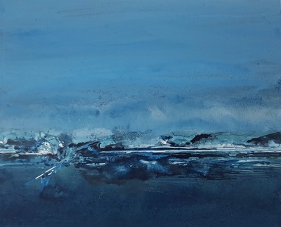 Naomi Rae
Dark Turquoise Shoreline, Imachar, Isle of Arran
Indian ink on board  20 x 25 cms
£450