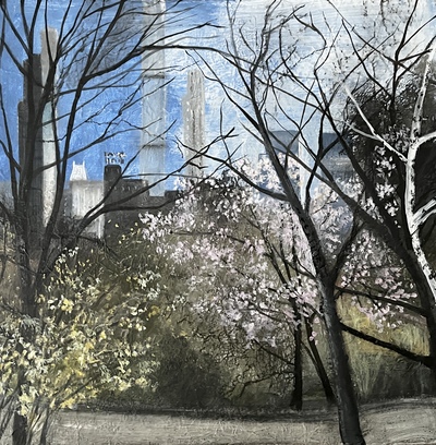 Sandra Moffat
Blossom and Buildings, Central Park, NYC
mixed media 31 x 31 cm
£950