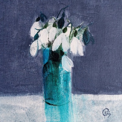 Snowdrops in a Lindean Glass
acrylic on canvas panel  15 x 15 cms
£325