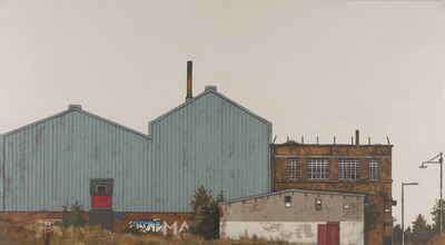 Blue Warehouse, Red Dovecot
Oil on board
43 x 81 cms
£1850