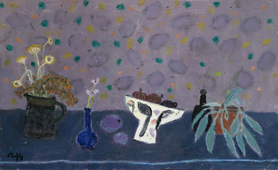 Still Life, Fruit and Flowers
oil on board 41 x 66 cm
£2700
RESERVED