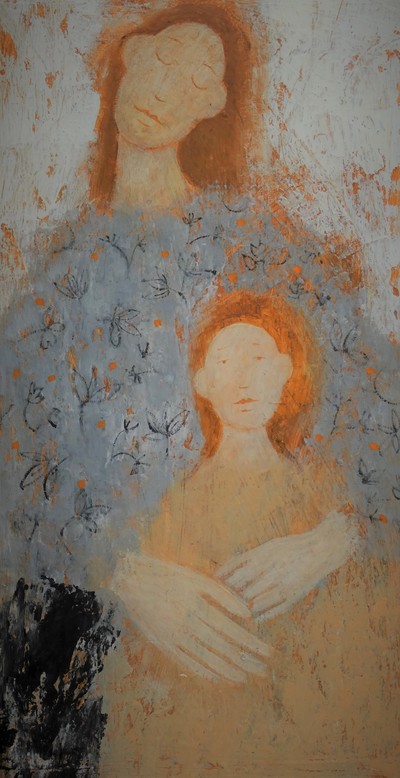 Girl with a Child 2
Oil on board  51 x 27 cms
£850