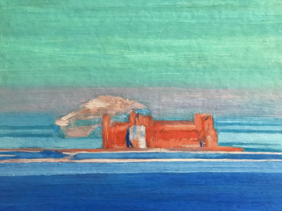 Turquoise Bass Rock and Tantallon Castle
oil on board  28 x 37 cms
£950