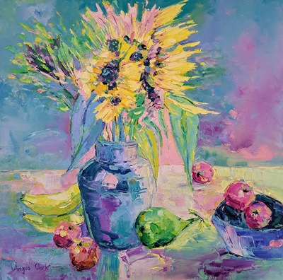 Angus Clark
Sunflowers and Fruit, Still Life
oil on canvas 60 x 60 cm
£1100