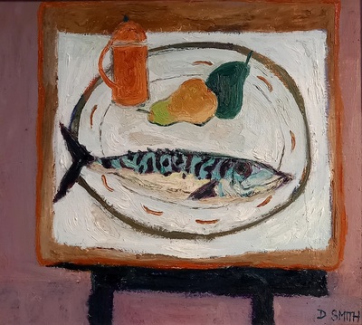 David Smith RSW
Green Pear and Mackerel
Oil on canvas  30 x 35 cms
£950
SOLD