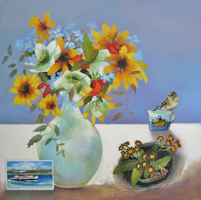 Lesley McLaren
Summer Sun Flowers
Oil on gesso board  40 x 40 cms
£650