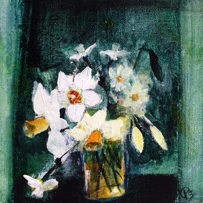 Mixed Daffodils 1
acrylic on canvas panel  15 x 15 cms
£325
