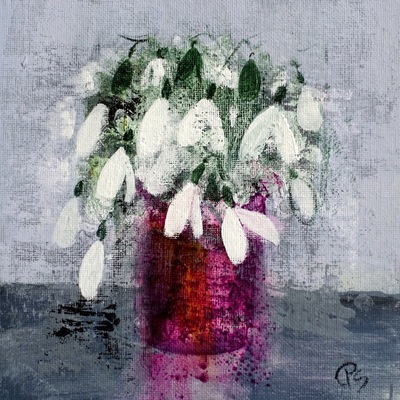 Snowdrops in a Pink Vase
acrylic on canvas panel  15 x 15 cms
£325