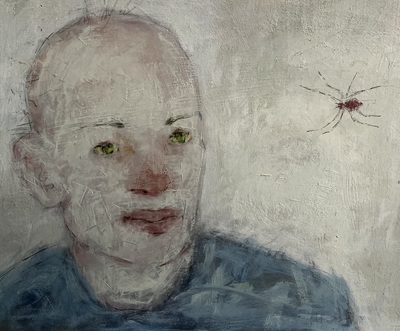 Joyce Gunn Cairns
Boy with Spider 
oil on board  30 x 36 cm
£405