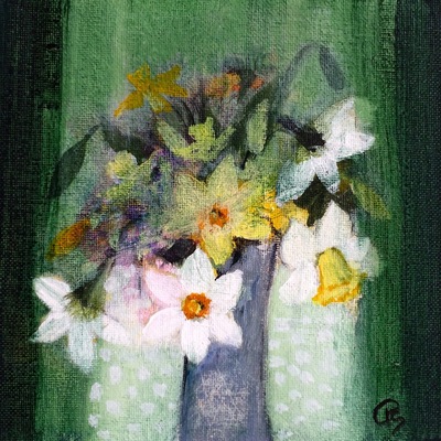 Mixed Daffodils 2
acrylic on canvas panel  15 x 15 cms
£325